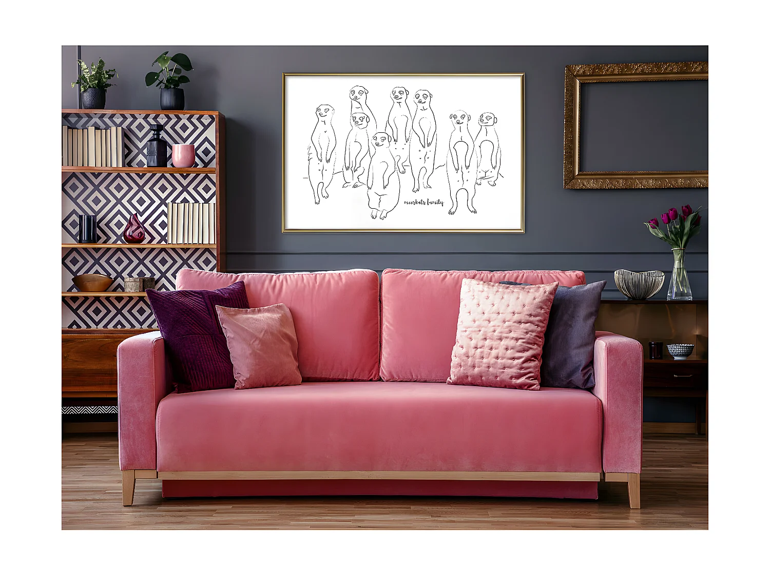 Affiche Murale Encadrée "Meerkat Lookout" 90 x 60 cm Or