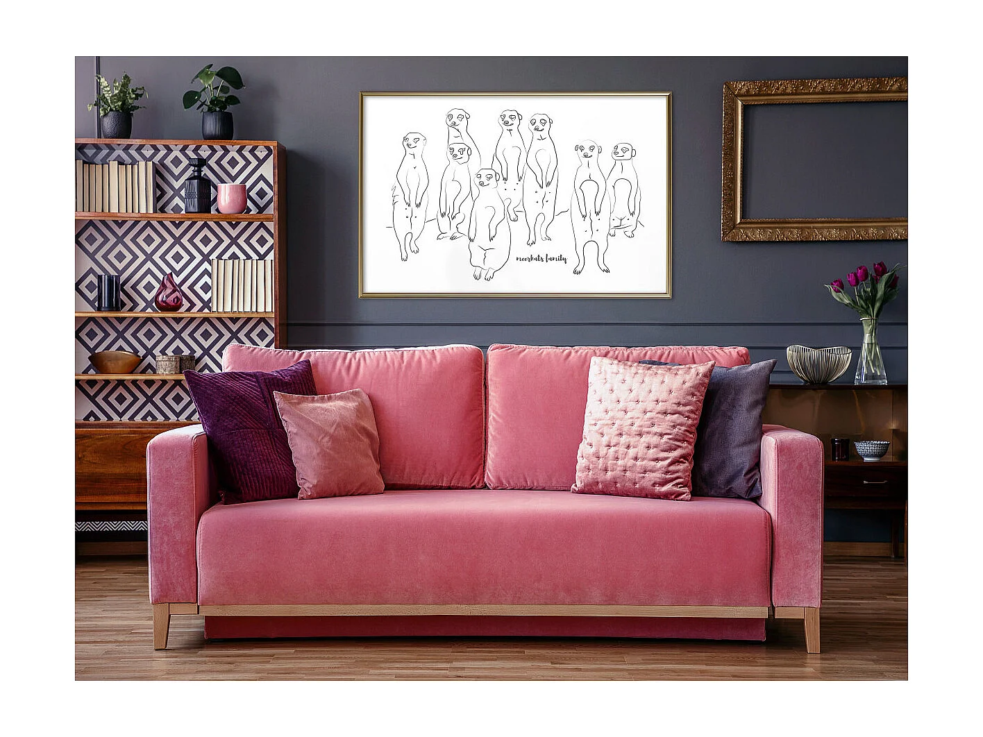 Affiche Murale Encadrée "Meerkat Lookout" 90 x 60 cm Or