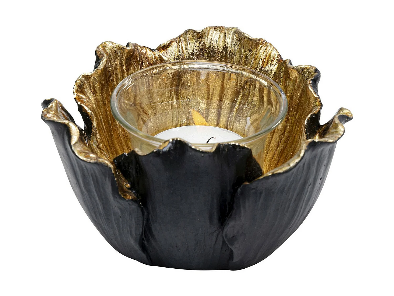 Porta luce del tè Flower Bloom nero-oro Ø10cm