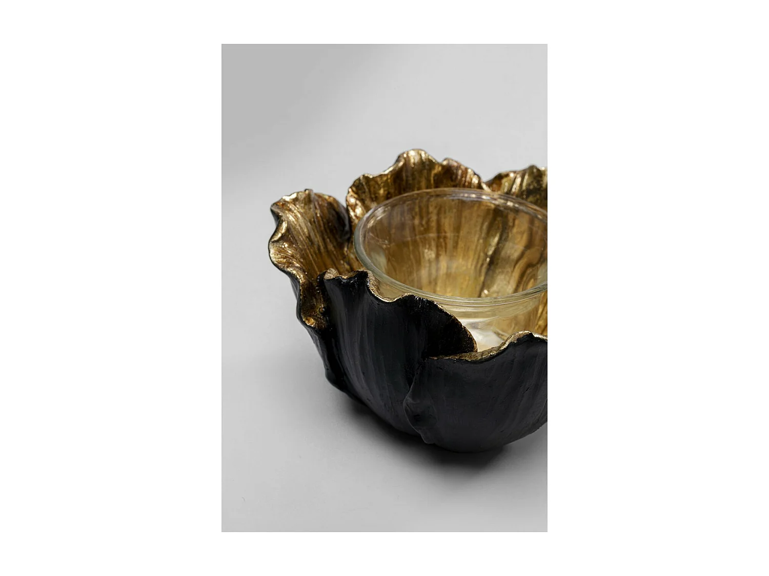 Porta luce del tè Flower Bloom nero-oro Ø10cm