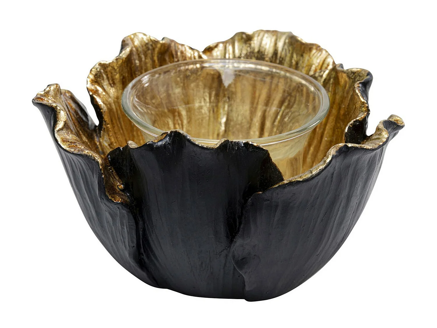 Porta luce del tè Flower Bloom nero-oro Ø10cm