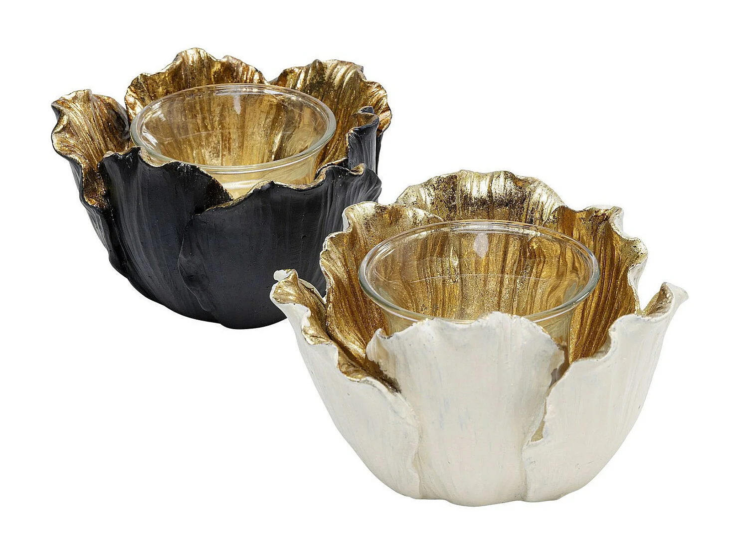 Porta luce del tè Flower Bloom nero-oro Ø10cm