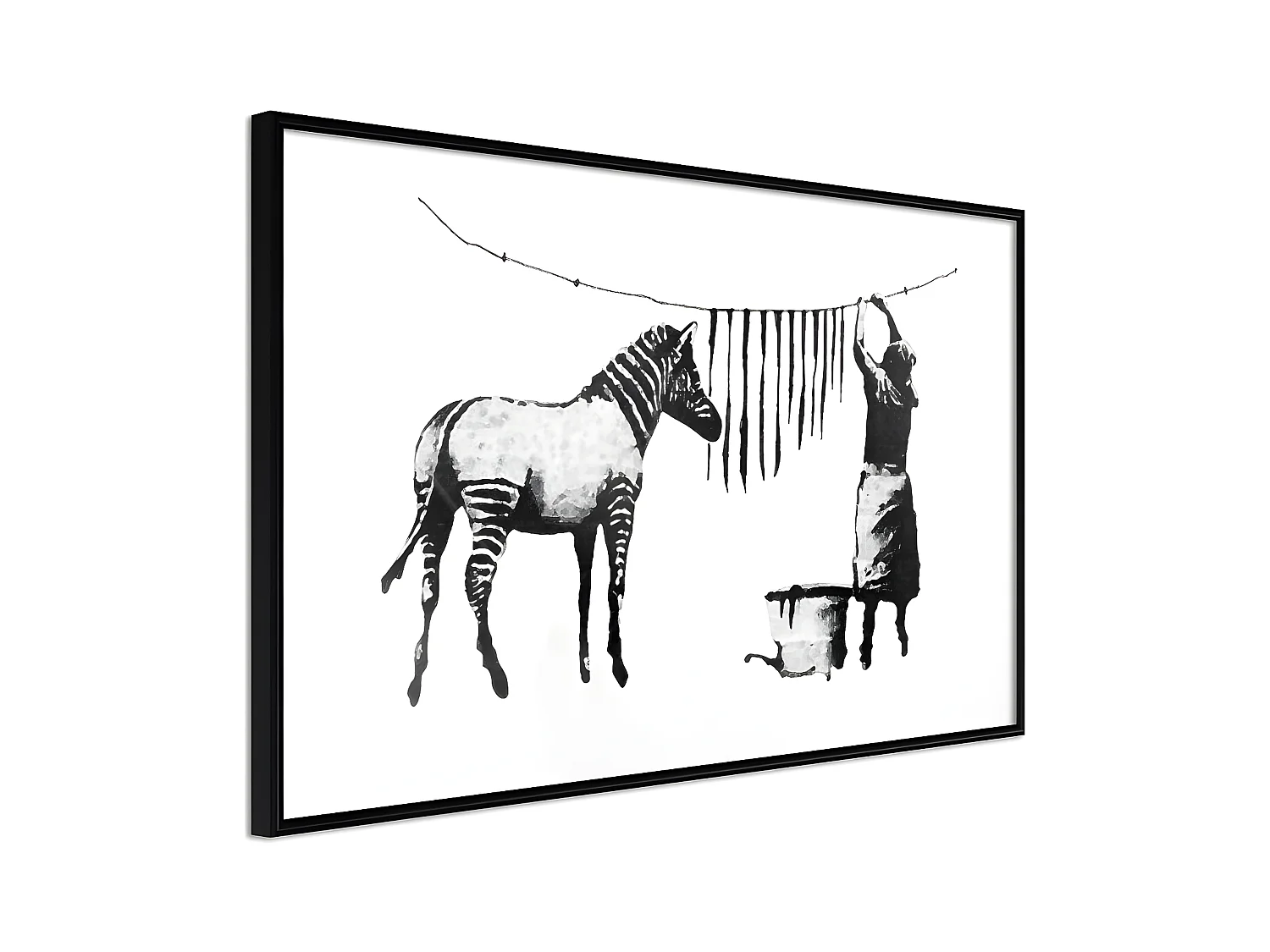 Affiche Murale Encadrée "Banksy Washing Zebra Stripes" 30 x 20 cm Noir