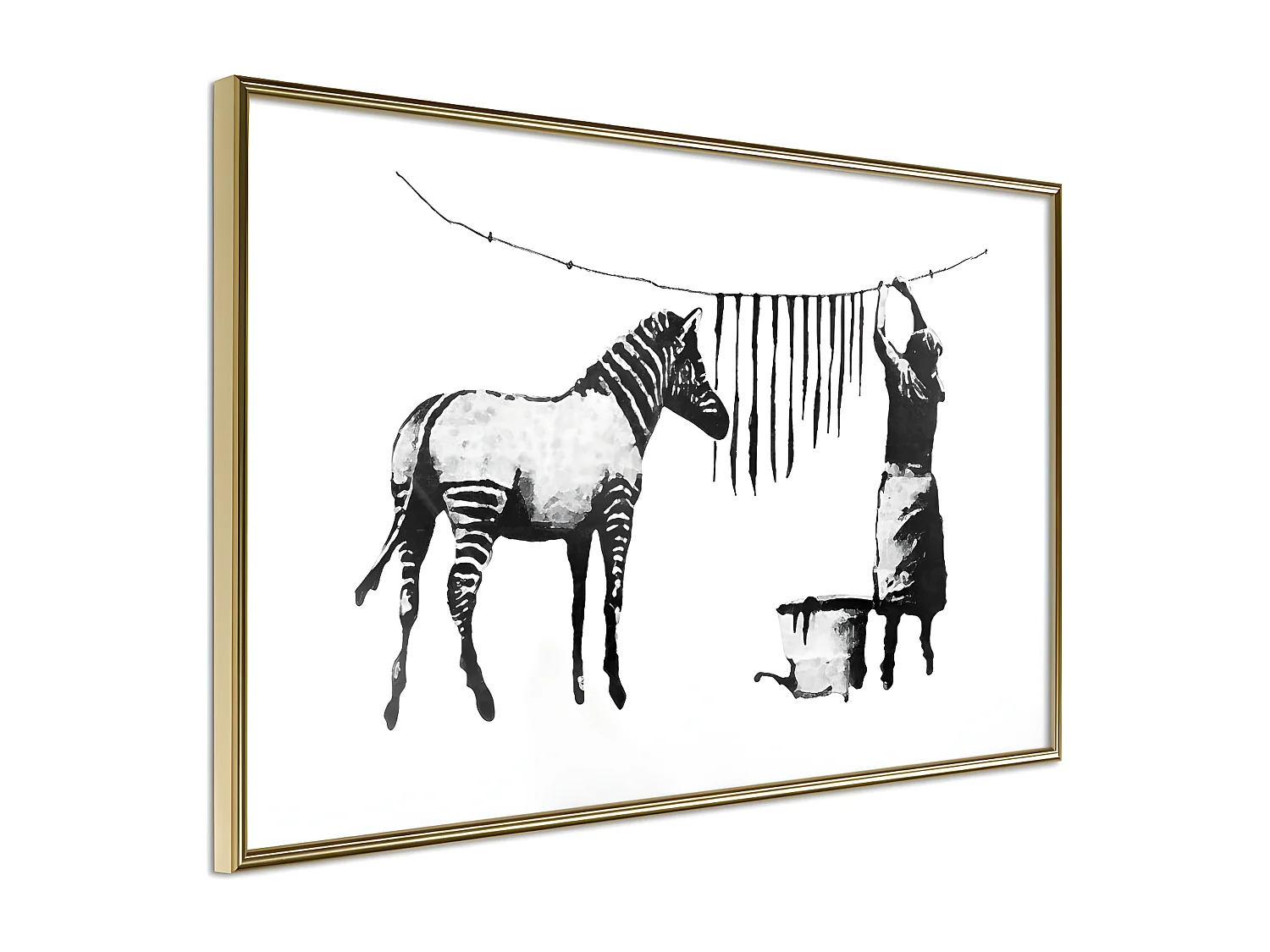 Affiche Murale Encadrée "Banksy Washing Zebra Stripes" 60 x 40 cm Or