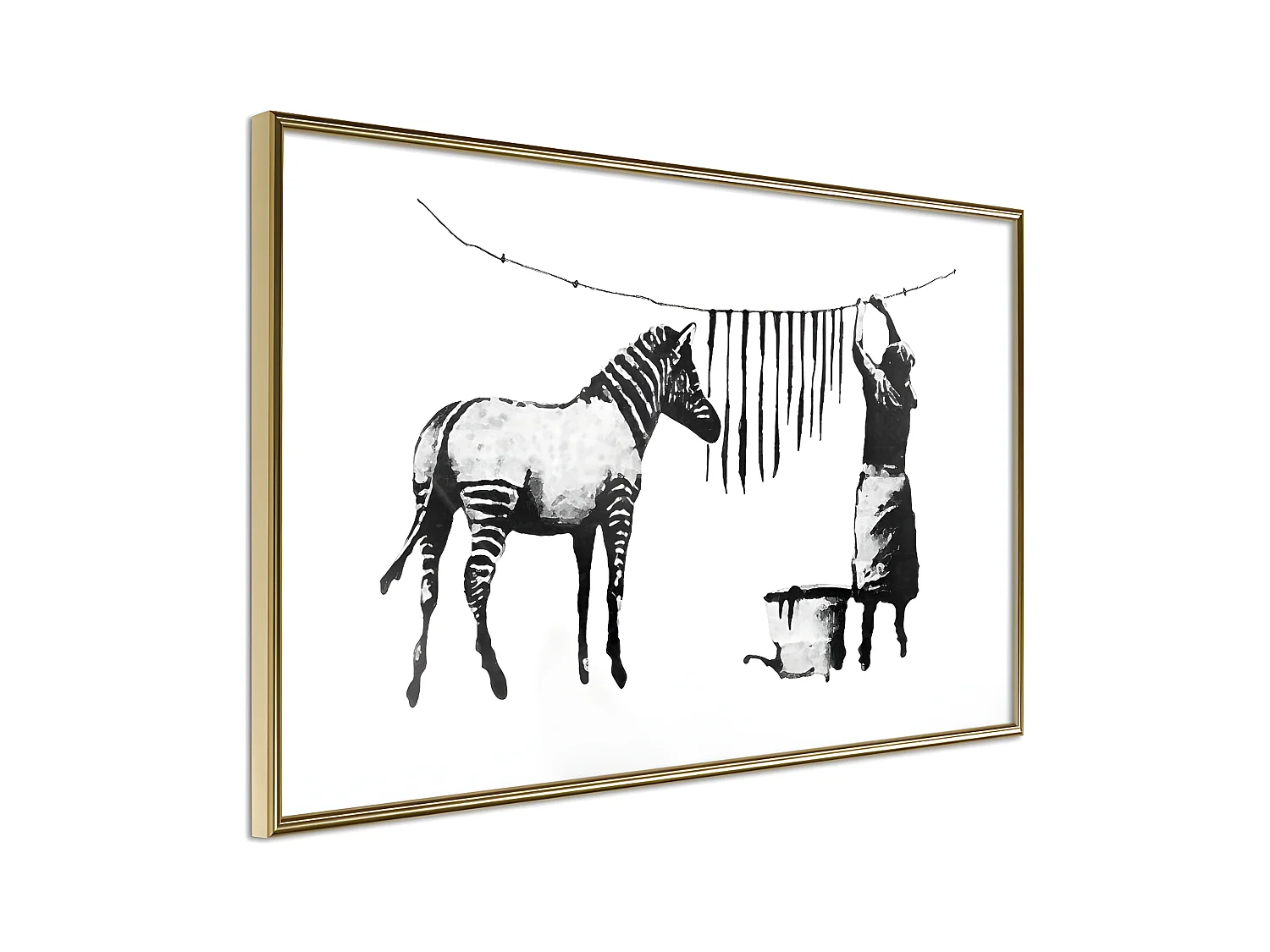 Affiche Murale Encadrée "Banksy Washing Zebra Stripes" 60 x 40 cm Or