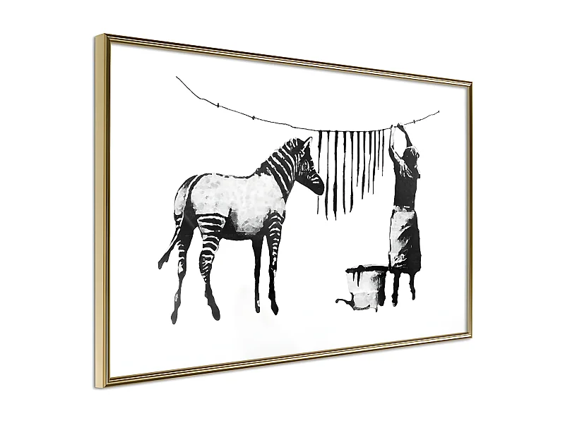 Affiche Murale Encadrée "Banksy Washing Zebra Stripes" 60 x 40 cm Or
