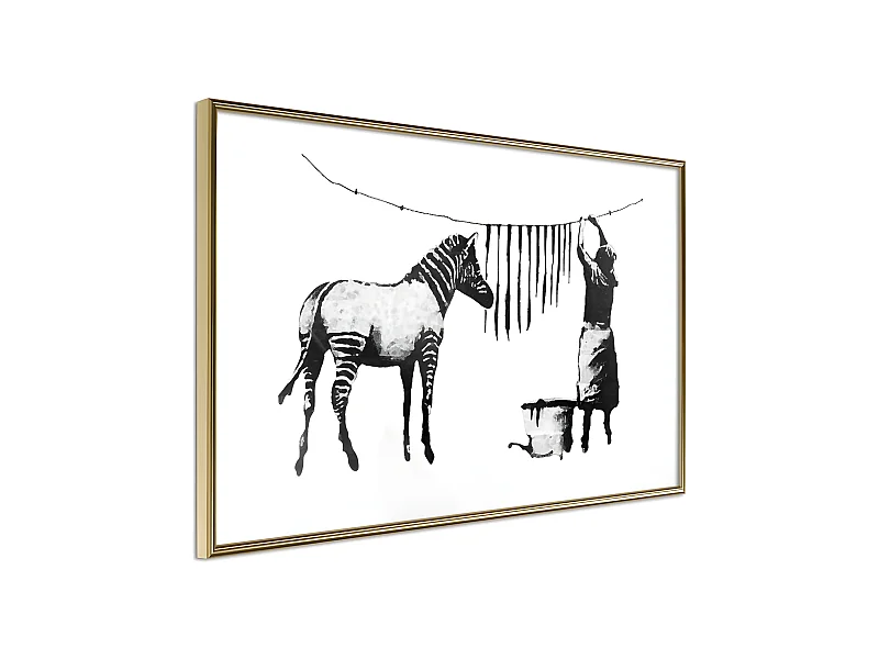 Affiche Murale Encadrée "Banksy Washing Zebra Stripes" 30 x 20 cm Or