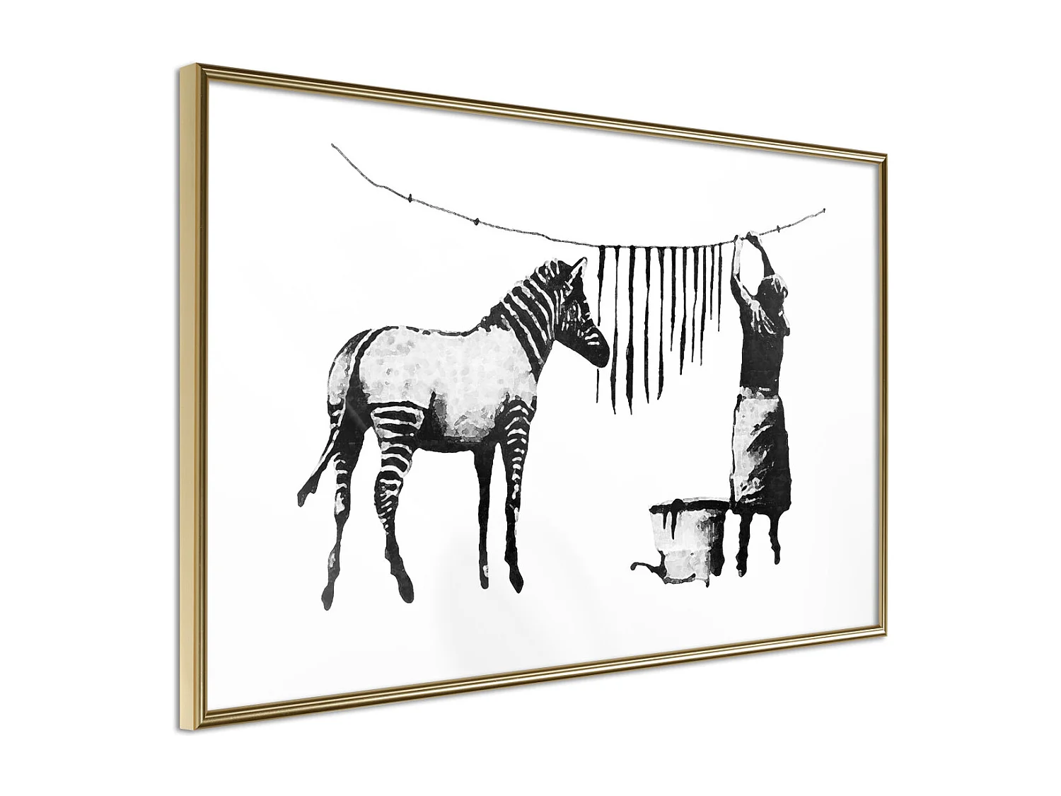 Affiche Murale Encadrée "Banksy Washing Zebra Stripes" 30 x 20 cm Or