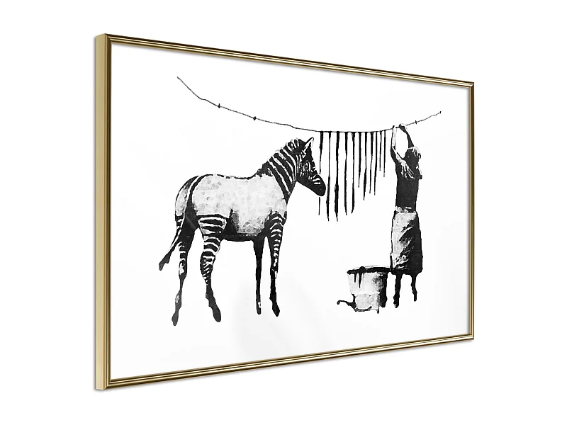 Affiche Murale Encadrée "Banksy Washing Zebra Stripes" 30 x 20 cm Or