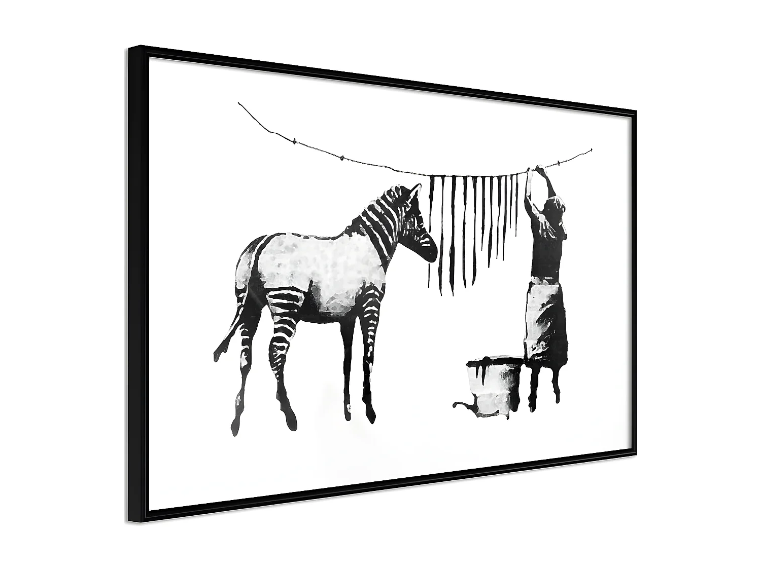 Affiche Murale Encadrée "Banksy Washing Zebra Stripes" 90 x 60 cm Noir