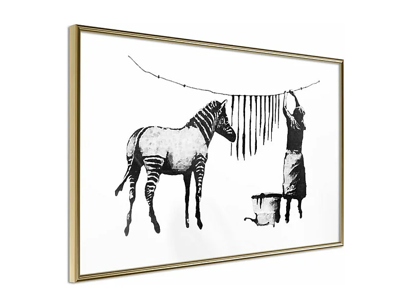 Affiche Murale Encadrée "Banksy Washing Zebra Stripes" 45 x 30 cm Or