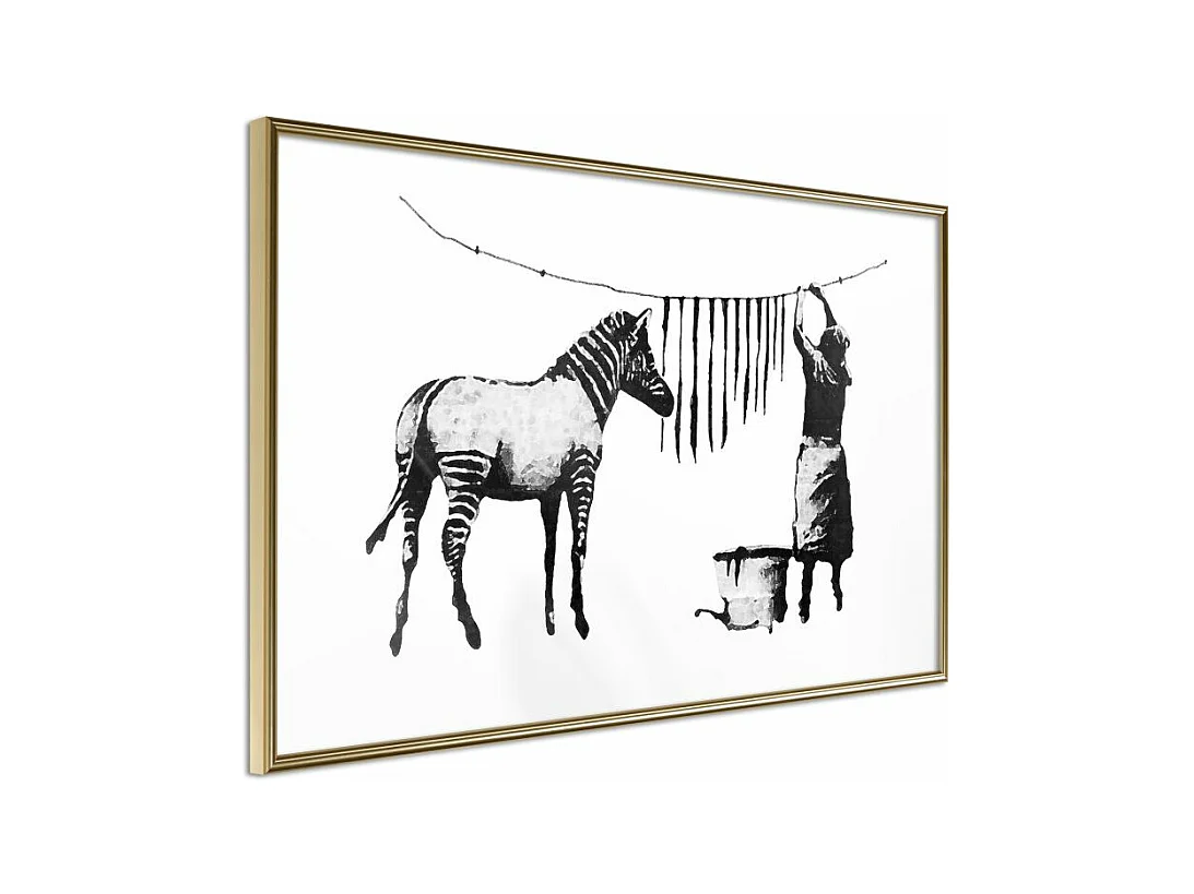 Affiche Murale Encadrée "Banksy Washing Zebra Stripes" 45 x 30 cm Or
