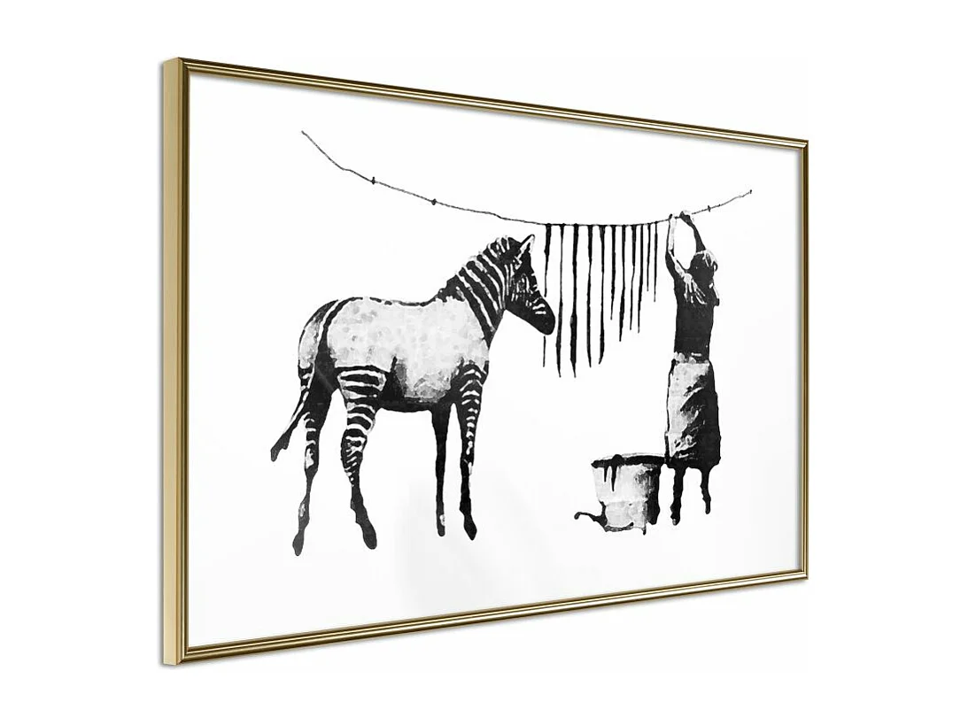 Affiche Murale Encadrée "Banksy Washing Zebra Stripes" 45 x 30 cm Or
