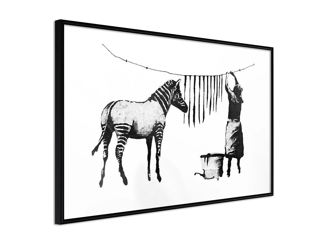 Affiche Murale Encadrée "Banksy Washing Zebra Stripes" 60 x 40 cm Noir