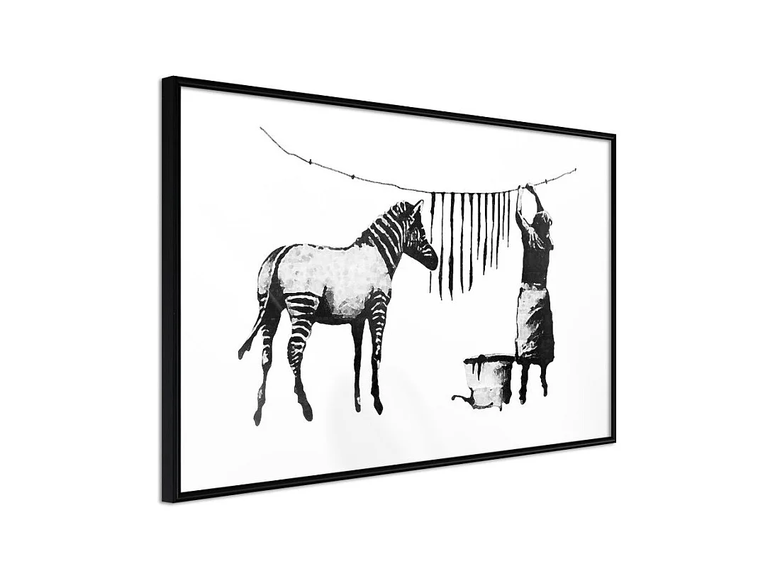 Affiche Murale Encadrée "Banksy Washing Zebra Stripes" 60 x 40 cm Noir