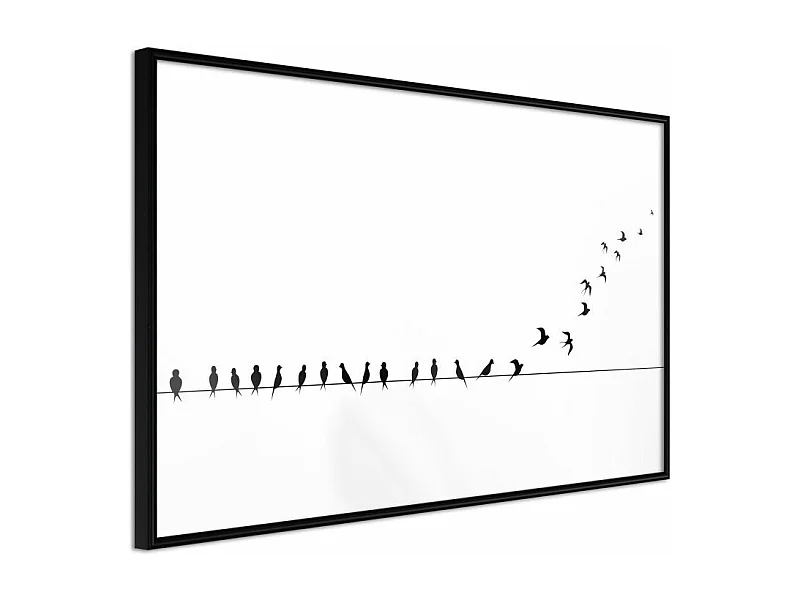 Affiche Murale Encadrée "Birds on a Wire" 90 x 60 cm Noir