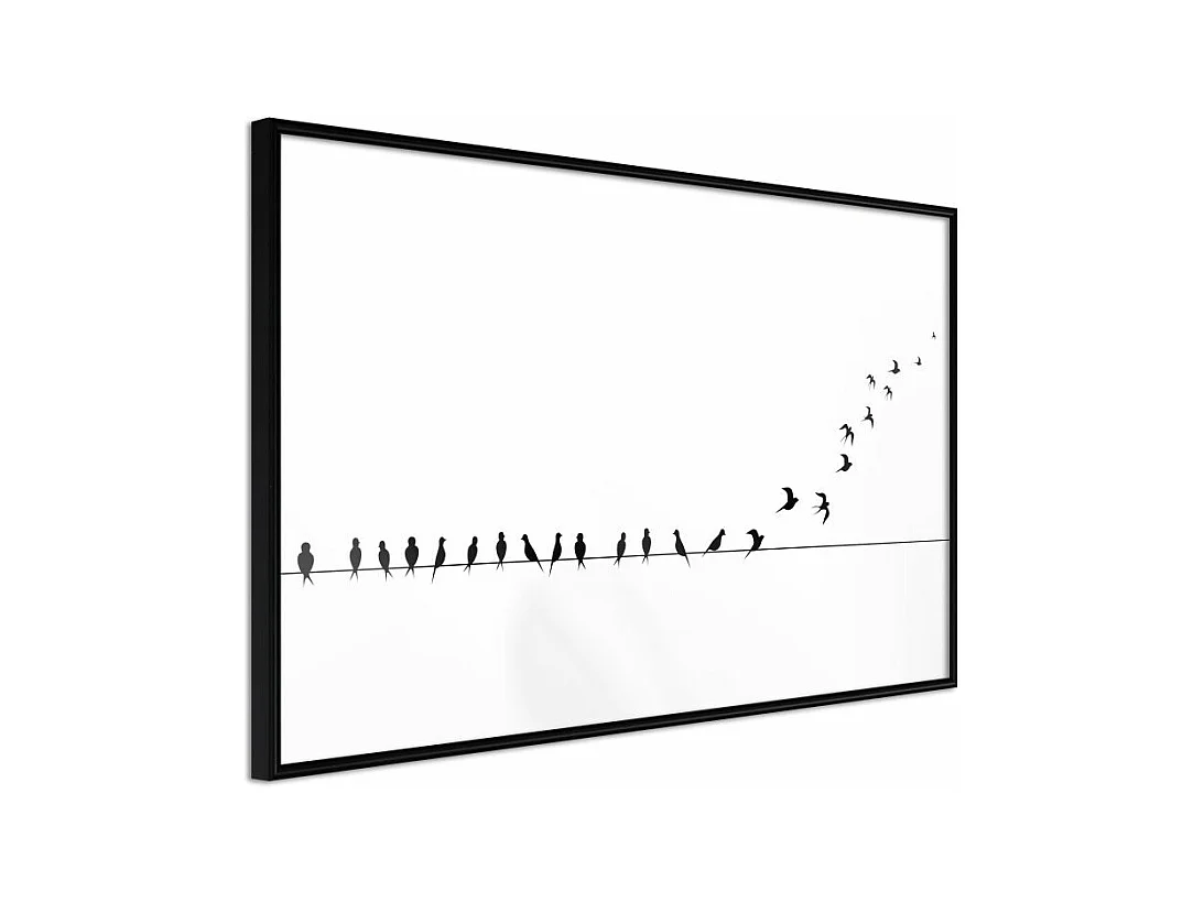 Affiche Murale Encadrée "Birds on a Wire" 90 x 60 cm Noir