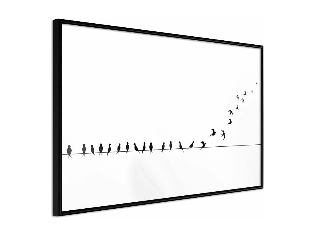 Affiche Murale Encadrée "Birds on a Wire" 90 x 60 cm Noir
