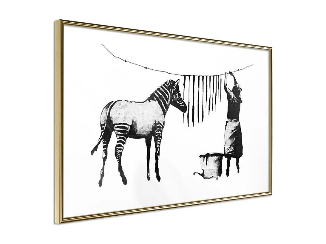 Affiche Murale Encadrée "Banksy Washing Zebra Stripes" 90 x 60 cm Or
