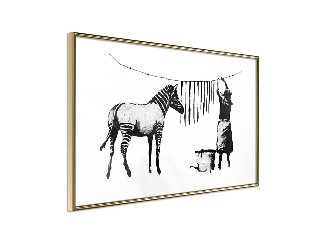 Affiche Murale Encadrée "Banksy Washing Zebra Stripes" 90 x 60 cm Or