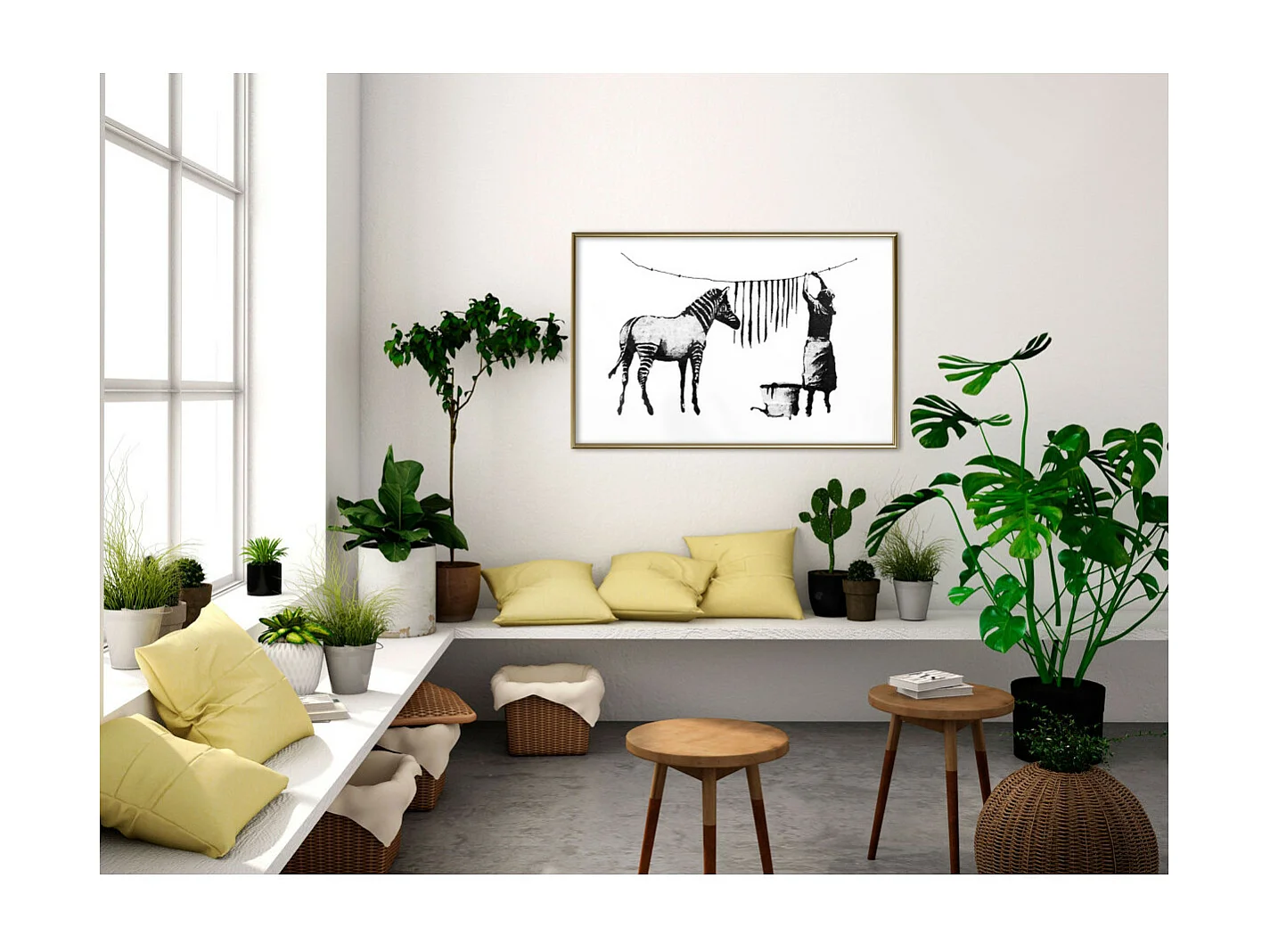 Affiche Murale Encadrée "Banksy Washing Zebra Stripes" 90 x 60 cm Or