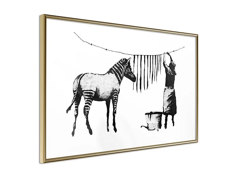 Affiche Murale Encadrée "Banksy Washing Zebra Stripes" 90 x 60 cm Or