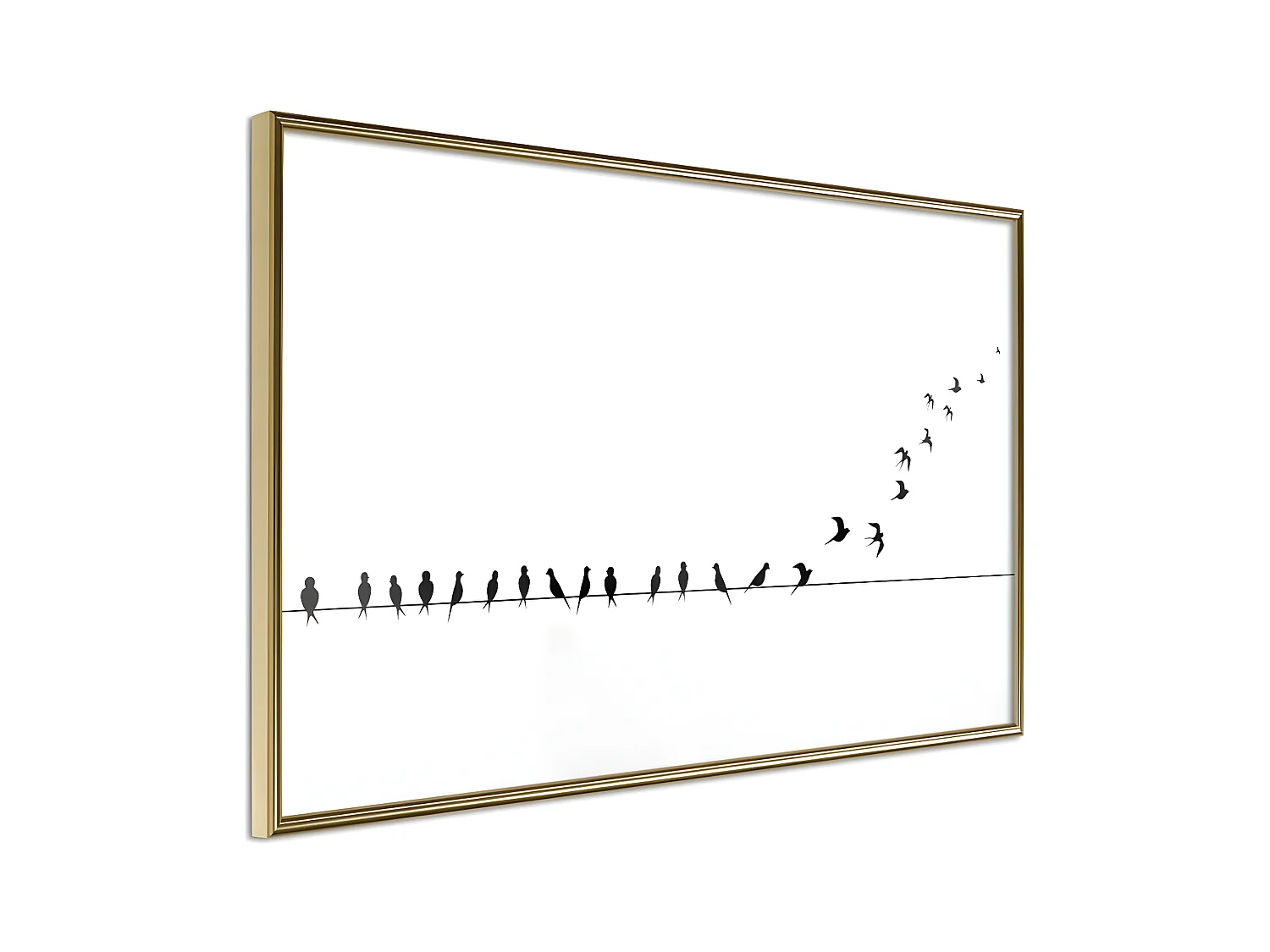 Affiche Murale Encadrée "Birds on a Wire" 45 x 30 cm Or