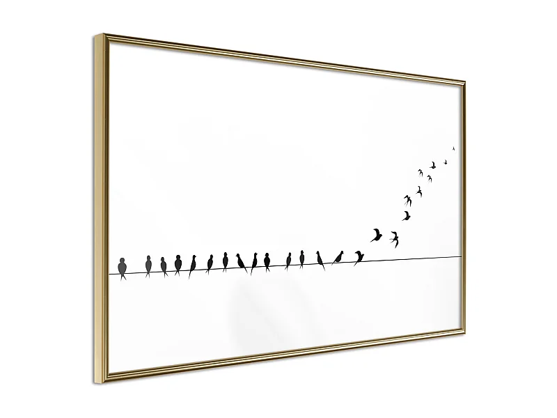 Affiche Murale Encadrée "Birds on a Wire" 45 x 30 cm Or