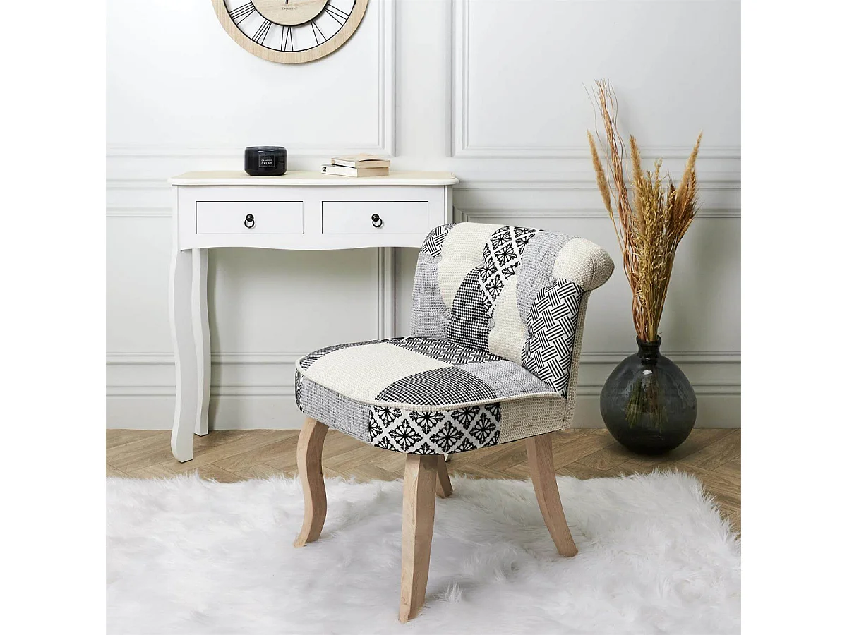 GIADA - Fauteuil Baroque Patchwork Motifs Grisés