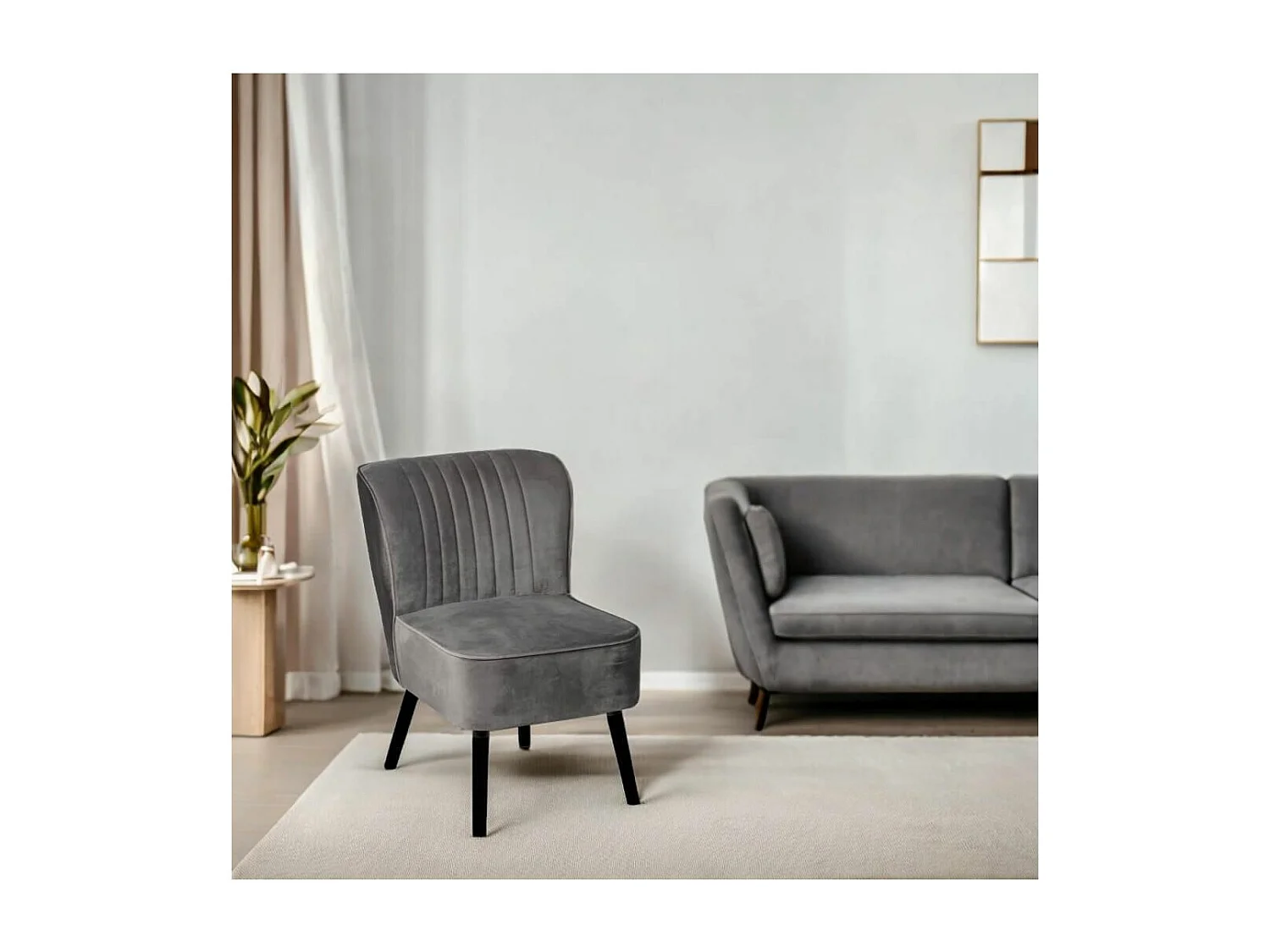 MATILA - Fauteuil Gris Piètement Laqué Noir