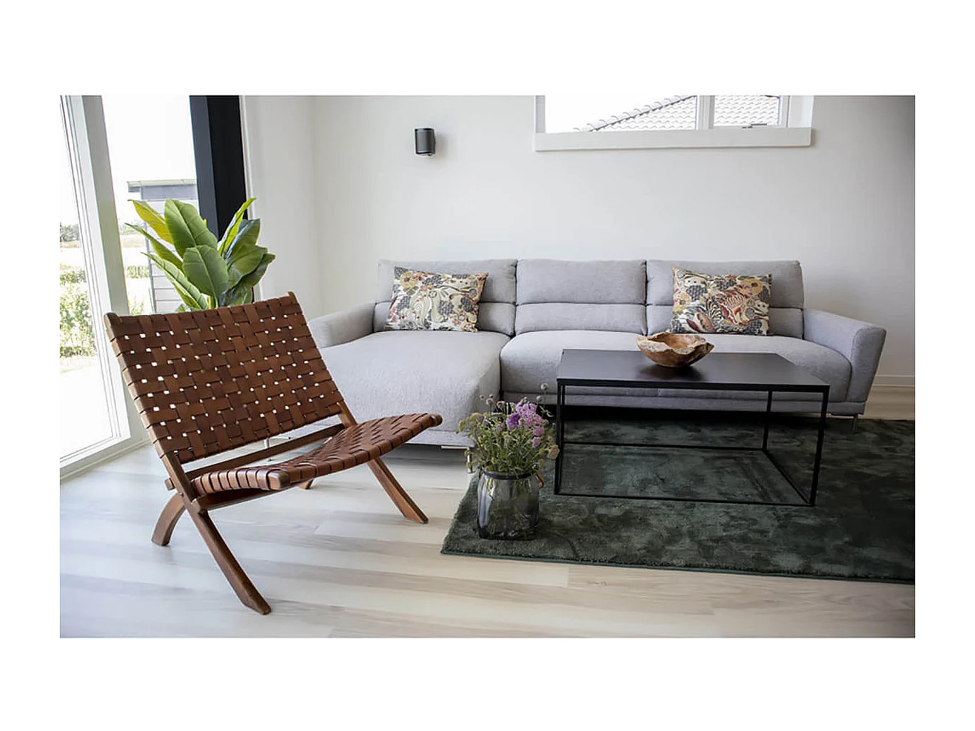 RIMINI - Fauteuil en Teck Massif et Lanières Cuir Marron