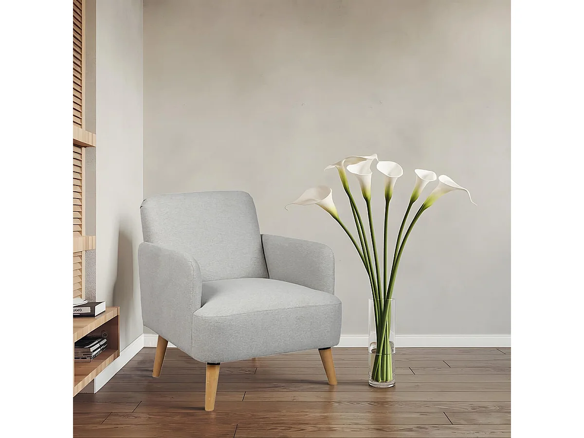 TEODORE - Fauteuil Rembourré Tissu Gris Clair