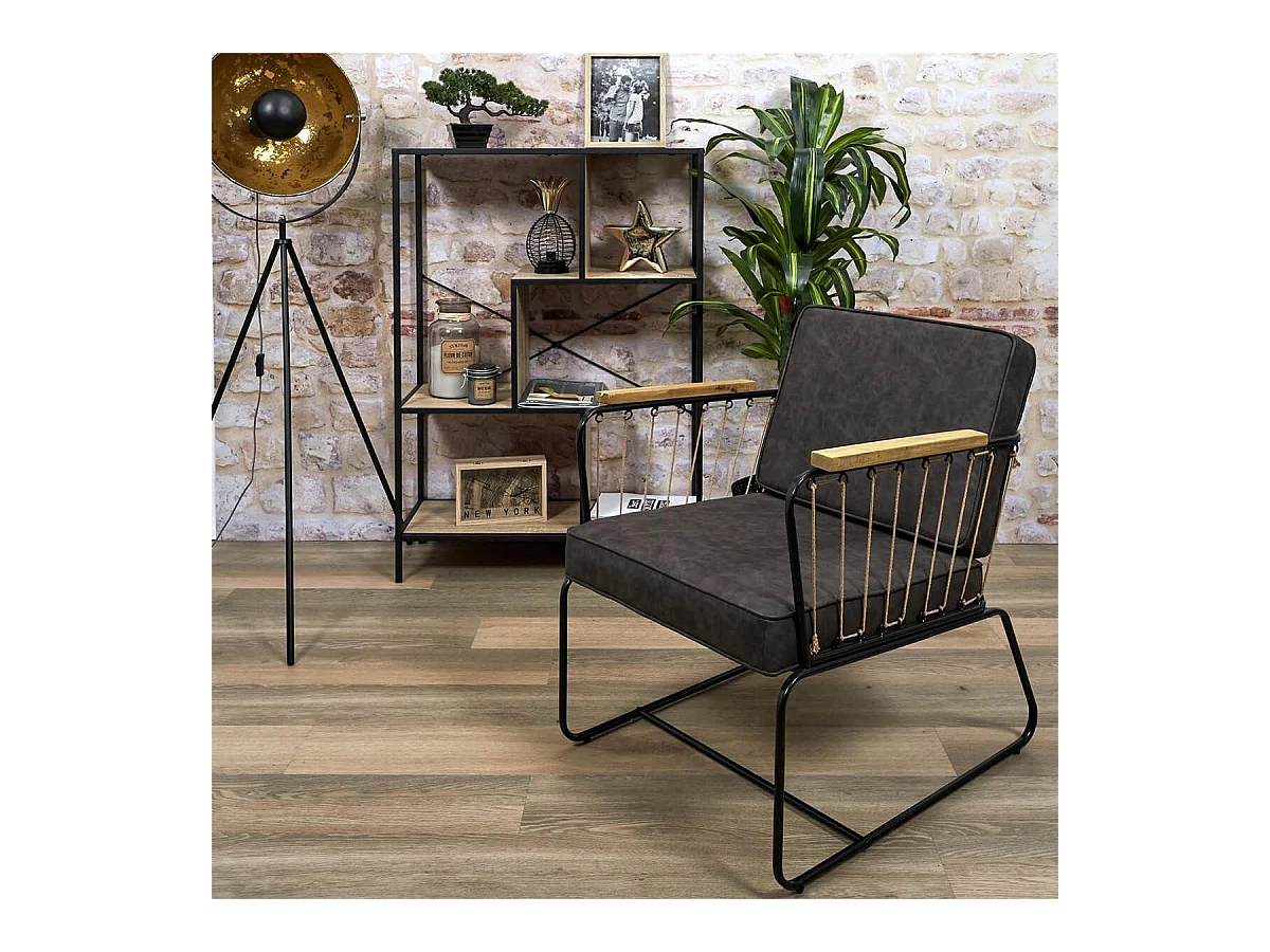 LUCAS - Fauteuil Simili Marron Foncé