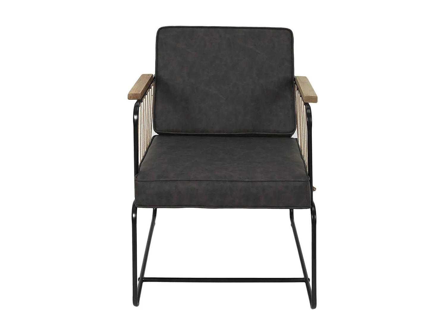 LUCAS - Fauteuil Simili Cuir Marron Foncé