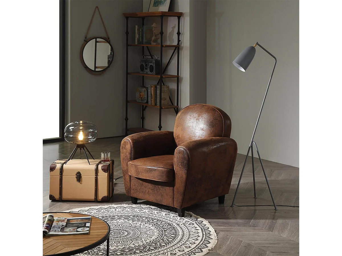 GANSSI - Fauteuil Club Marron Aspect Cuir Vieilli