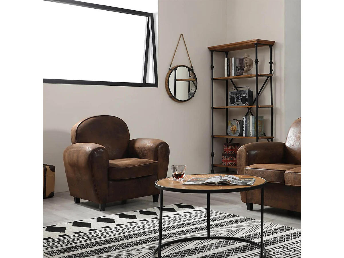 GANSSI - Fauteuil Club Marron Aspect Cuir Vieilli