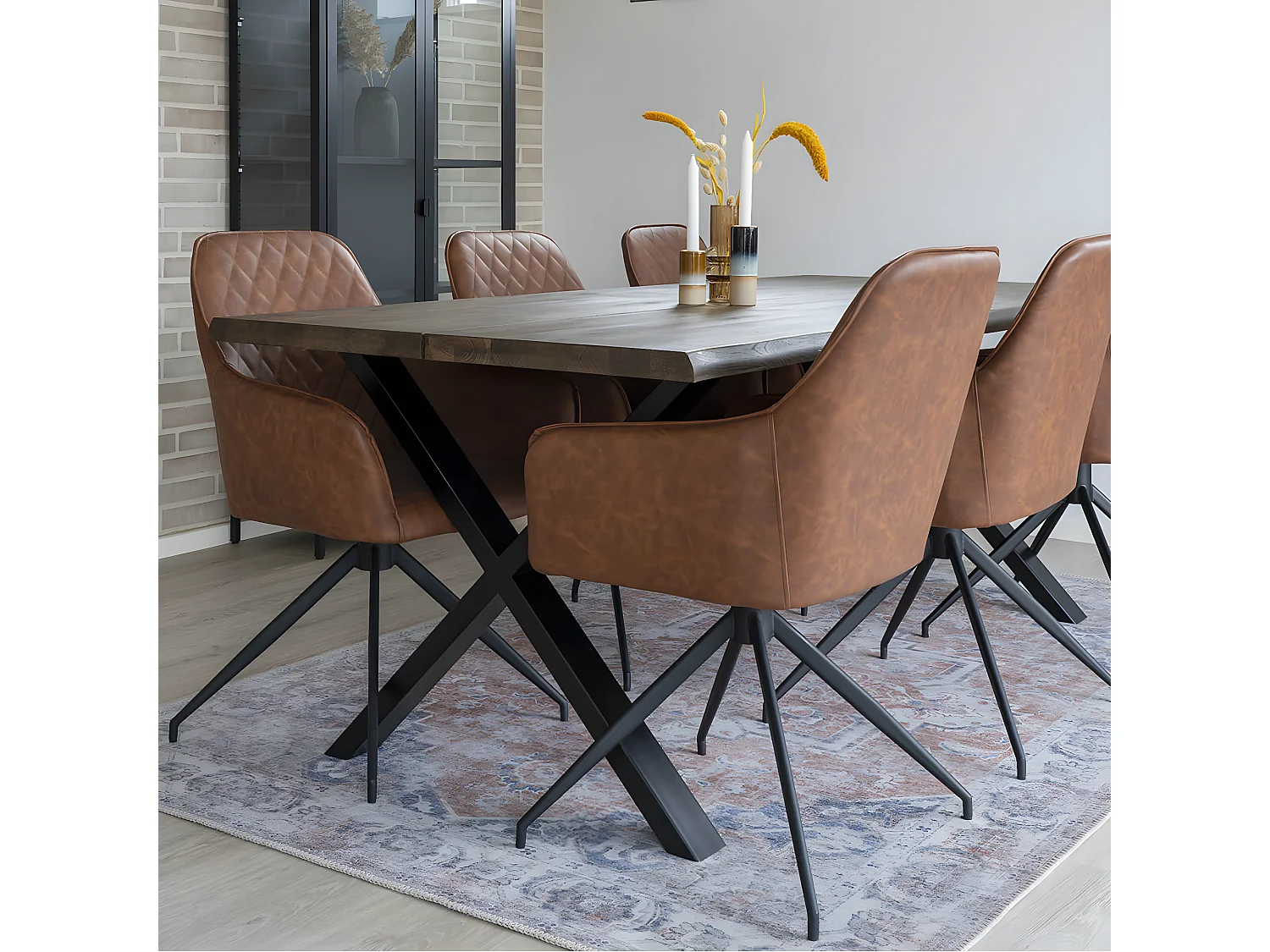 KARBO - Fauteuil Pivotant Simili Marron et Piétement Acier