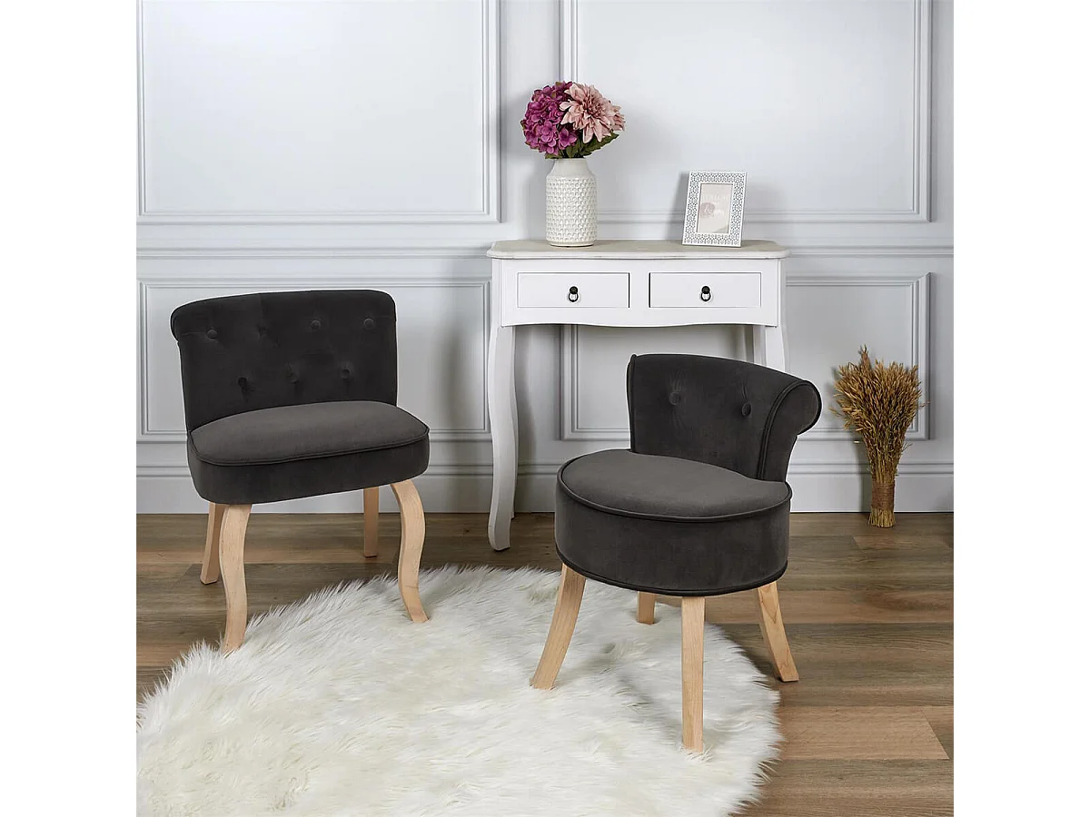 NORA - Fauteuil Avec Dossier Capitonné Velours Anthracite