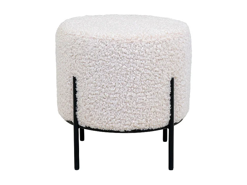 FINTRY - Repose-Pieds Rond Imitation Laine et Piétement Acier Noir