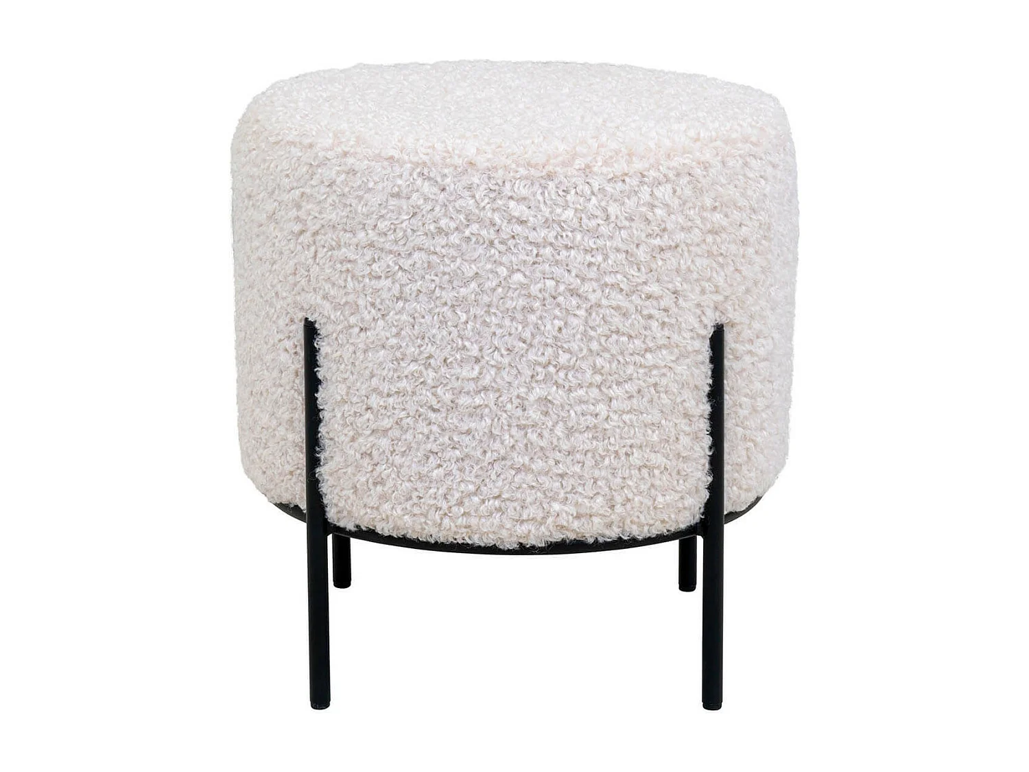 FINTRY - Repose-Pieds Rond Imitation Laine et Piétement Acier Noir