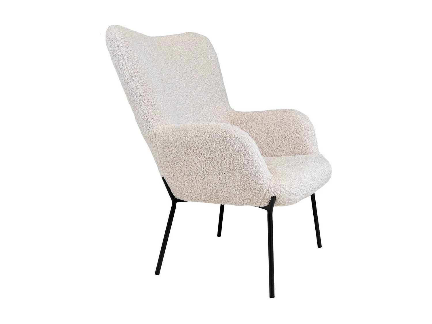 FINTRY - Fauteuil Imitation Laine Blanche et Piétement Acier Noir