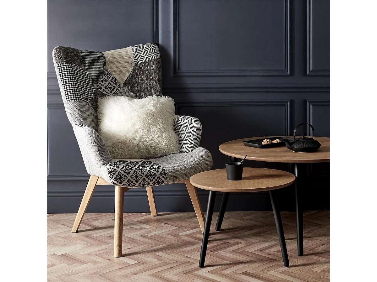 GIADA - Fauteuil Patchwork Motifs Grisés