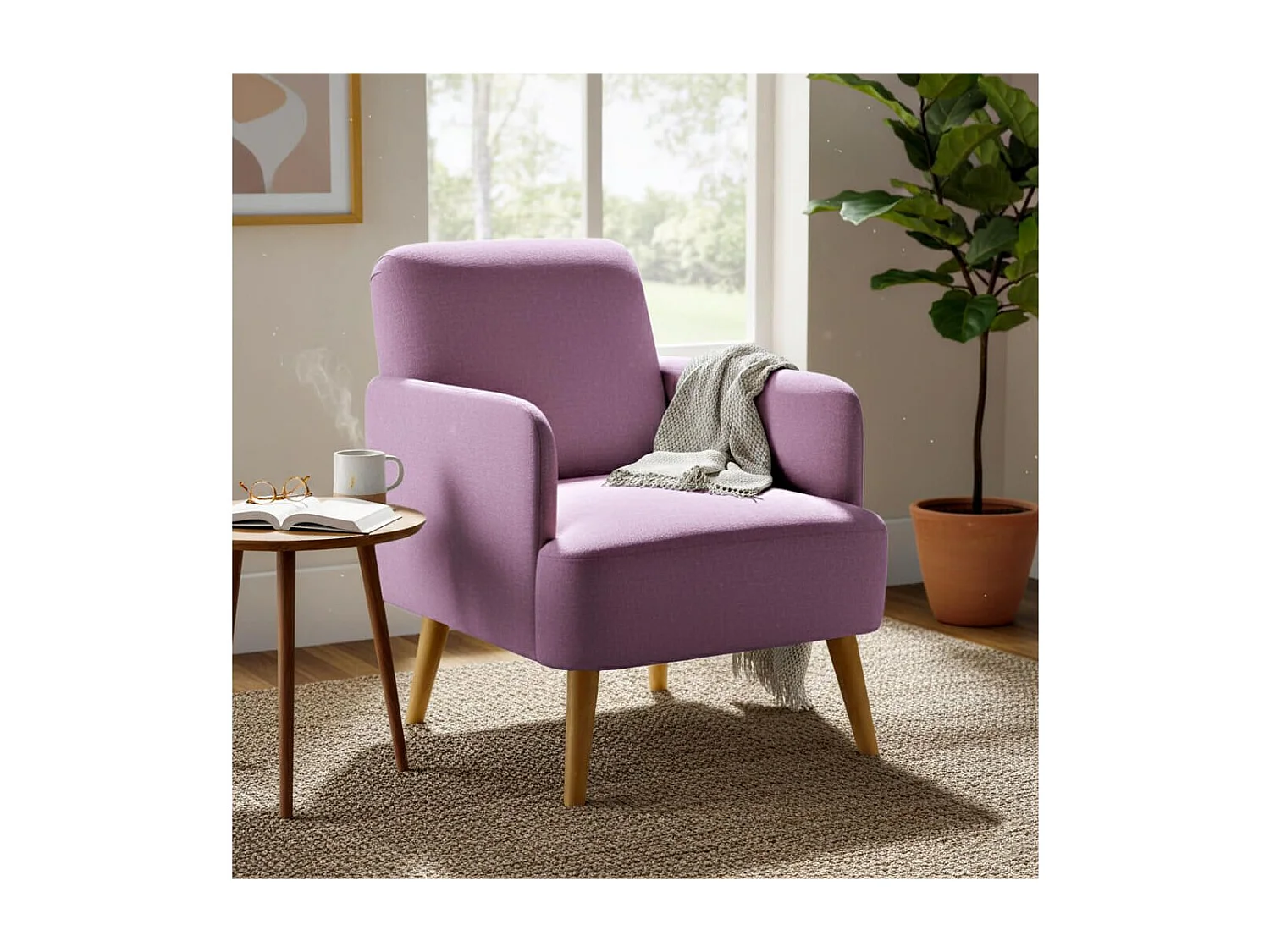 TEODORE - Fauteuil Rembourré Tissu Violet