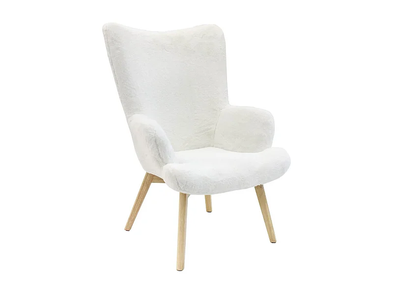 COCOON - Fauteuil Blanc Imitation Fourrure Pieds Bois