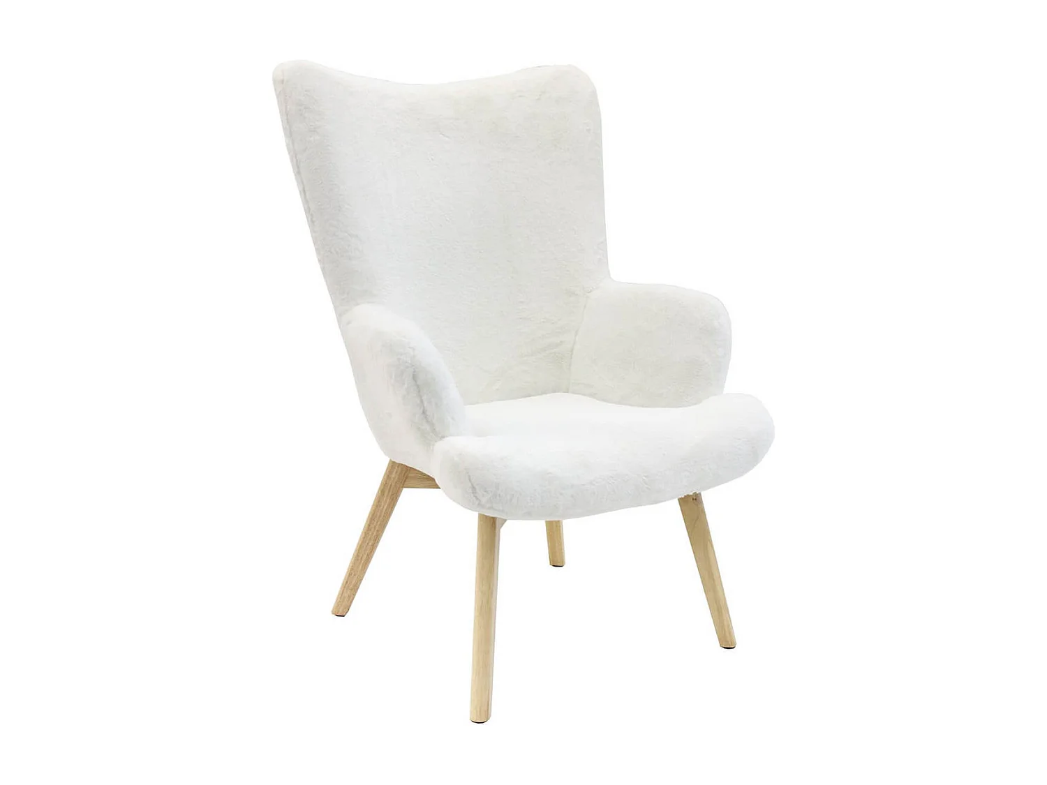 COCOON - Fauteuil Blanc Imitation Fourrure Pieds Bois