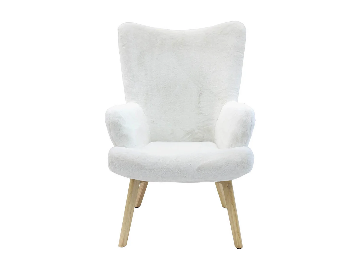 COCOON - Fauteuil Blanc Imitation Fourrure Pieds Bois