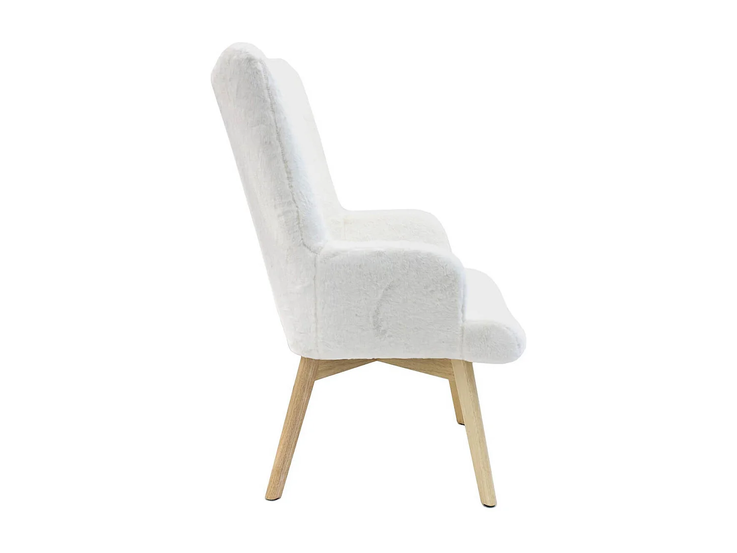 COCOON - Fauteuil Blanc Imitation Fourrure Pieds Bois