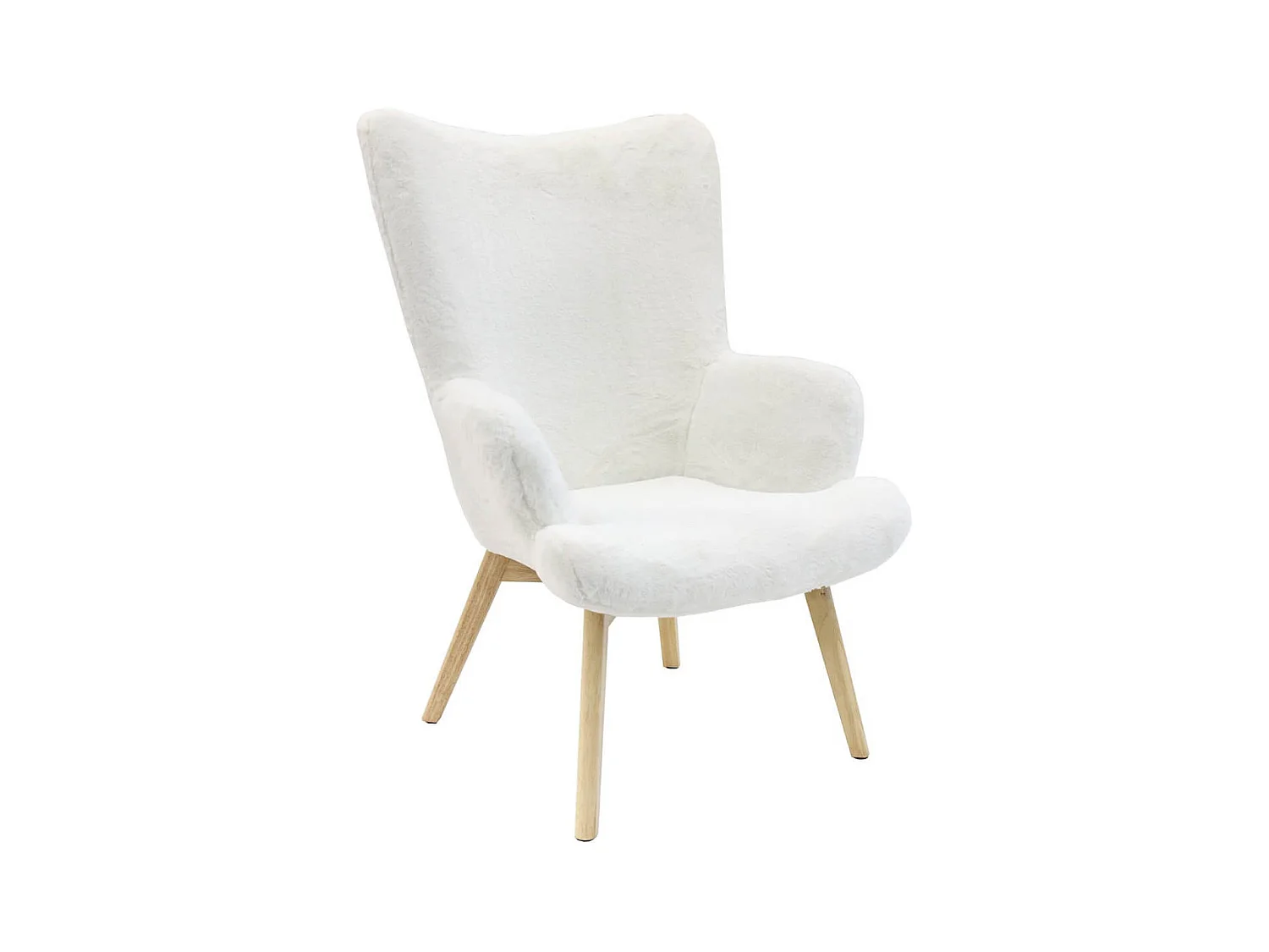 COCOON - Fauteuil Blanc Imitation Fourrure Pieds Bois