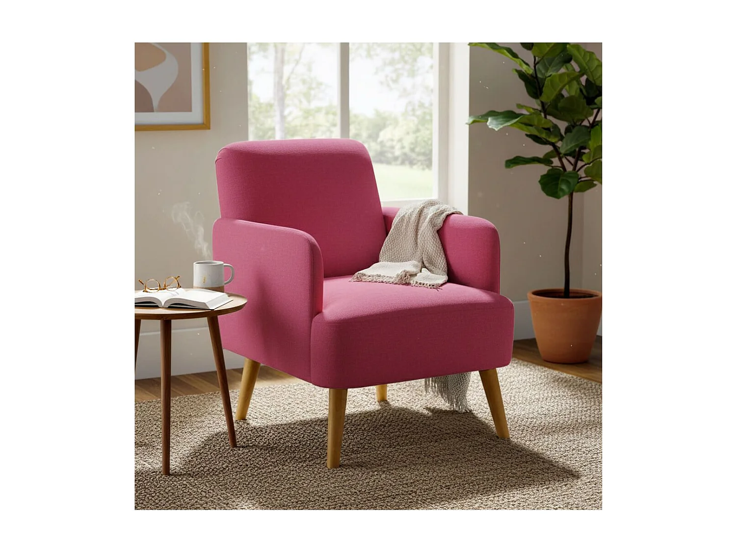 TEODORE - Fauteuil Rembourré Tissu Rose