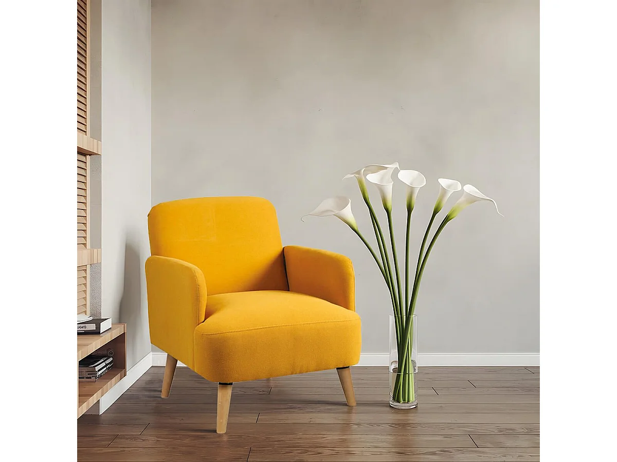 TEODORE - Fauteuil Rembourré Tissu Jaune